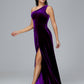 One Shoulder Velvet Bridesmaid Dress With Slit