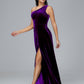 One Shoulder Plus Size Velvet Bridesmaid Dress With Slit