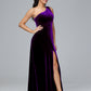 One Shoulder Velvet Bridesmaid Dress With Slit