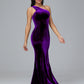 One Shoulder Velvet Bridesmaid Dress With Slit