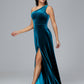 One Shoulder Velvet Bridesmaid Dress With Slit