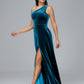 One Shoulder Plus Size Velvet Bridesmaid Dress With Slit