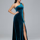 One Shoulder Plus Size Velvet Bridesmaid Dress With Slit