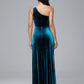One Shoulder Plus Size Velvet Bridesmaid Dress With Slit