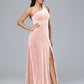 One Shoulder Plus Size Velvet Bridesmaid Dress With Slit