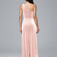 One Shoulder Plus Size Velvet Bridesmaid Dress With Slit