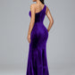 One Shoulder Plus Size Velvet Bridesmaid Dress With Slit