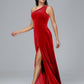 One Shoulder Plus Size Velvet Bridesmaid Dress With Slit