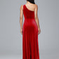 One Shoulder Plus Size Velvet Bridesmaid Dress With Slit