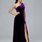 One Shoulder Plus Size Velvet Bridesmaid Dress With Slit