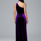 One Shoulder Plus Size Velvet Bridesmaid Dress With Slit