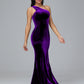 One Shoulder Velvet Bridesmaid Dress With Slit