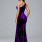 One Shoulder Velvet Bridesmaid Dress With Slit
