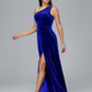 One Shoulder Plus Size Velvet Bridesmaid Dress With Slit