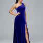One Shoulder Plus Size Velvet Bridesmaid Dress With Slit