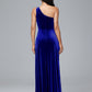 One Shoulder Plus Size Velvet Bridesmaid Dress With Slit