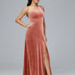 One Shoulder Velvet Bridesmaid Dress With Slit