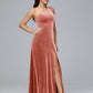 One Shoulder Plus Size Velvet Bridesmaid Dress With Slit
