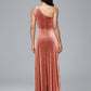 One Shoulder Plus Size Velvet Bridesmaid Dress With Slit