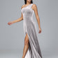 One Shoulder Plus Size Velvet Bridesmaid Dress With Slit