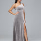 One Shoulder Velvet Bridesmaid Dress With Slit