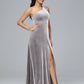 One Shoulder Plus Size Velvet Bridesmaid Dress With Slit