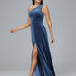 One Shoulder Velvet Bridesmaid Dress With Slit