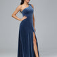 One Shoulder Velvet Bridesmaid Dress With Slit