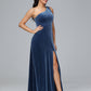 One Shoulder Plus Size Velvet Bridesmaid Dress With Slit