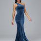 One Shoulder Velvet Bridesmaid Dress With Slit