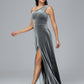 One Shoulder Velvet Bridesmaid Dress With Slit