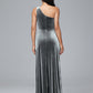 One Shoulder Plus Size Velvet Bridesmaid Dress With Slit