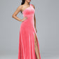 One Shoulder Plus Size Velvet Bridesmaid Dress With Slit