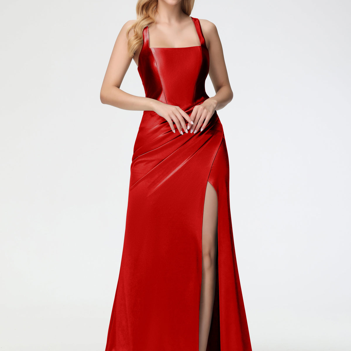 Red Prom Dresses Straps Ruched Floor Length Sheath Prom Dress With Sli Red Prom Dresses Straps Ruched Floor Length Sheath Prom Dress With Sli
