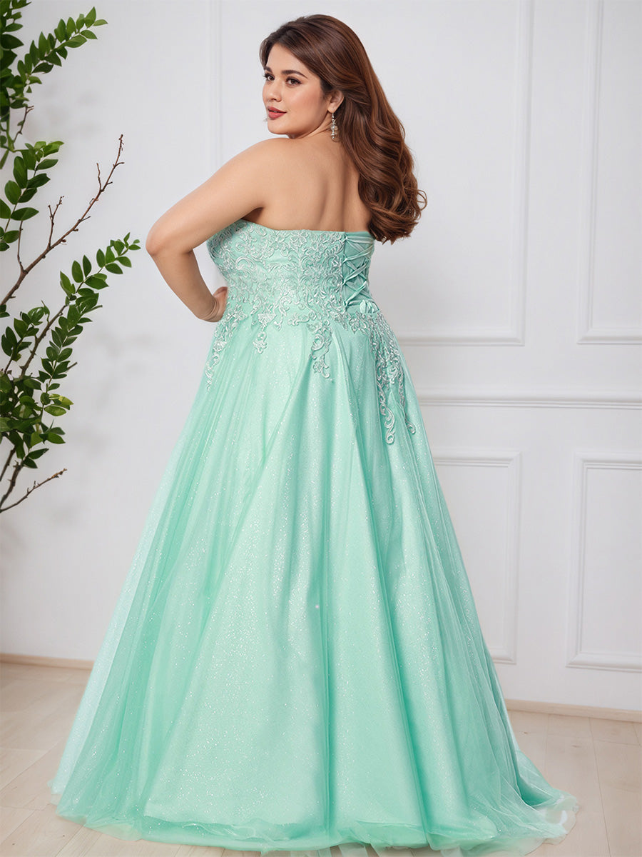 Pretty Halter Backless Lace Tulle A-line Long Plus Size Prom Dress