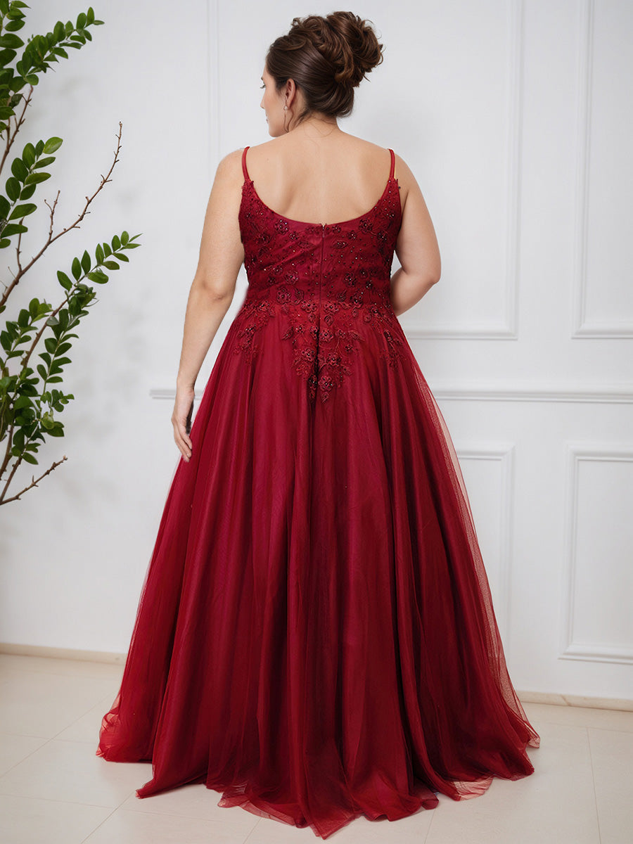 Beautiful Beading Evening Gown Lace Tulle Long A-line Plus Size Prom Dress