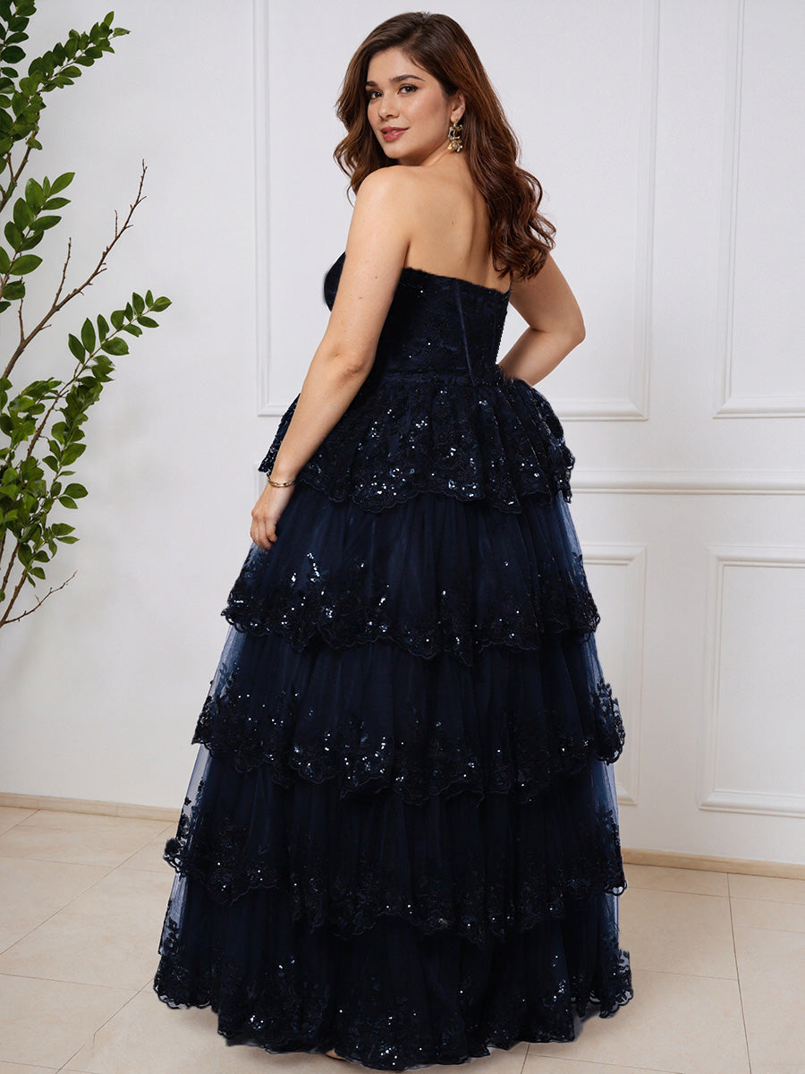 Pretty Sweetheart Layered Lace Long Plus Size Prom Dress