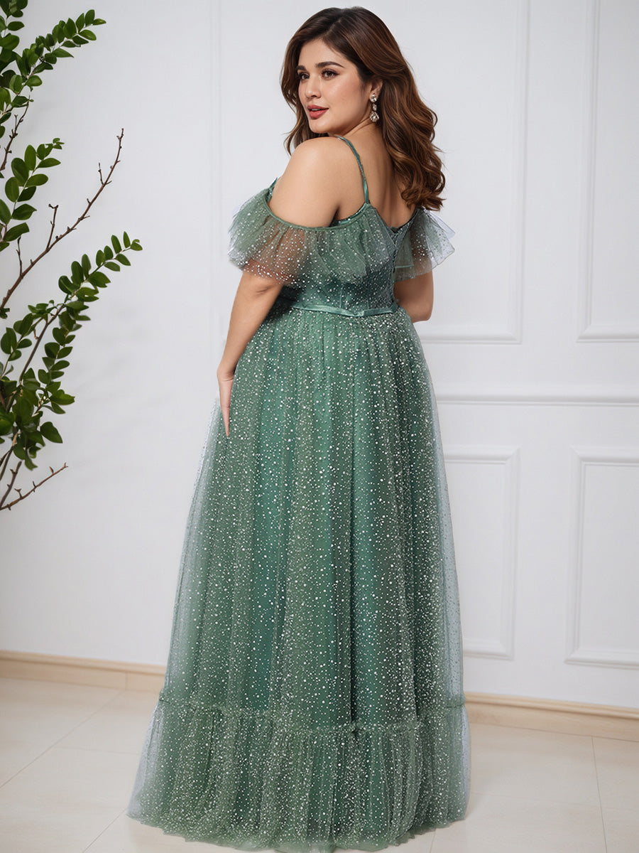 Pretty Spaghetti Straps Floor Length Long Plus Size Prom Dress