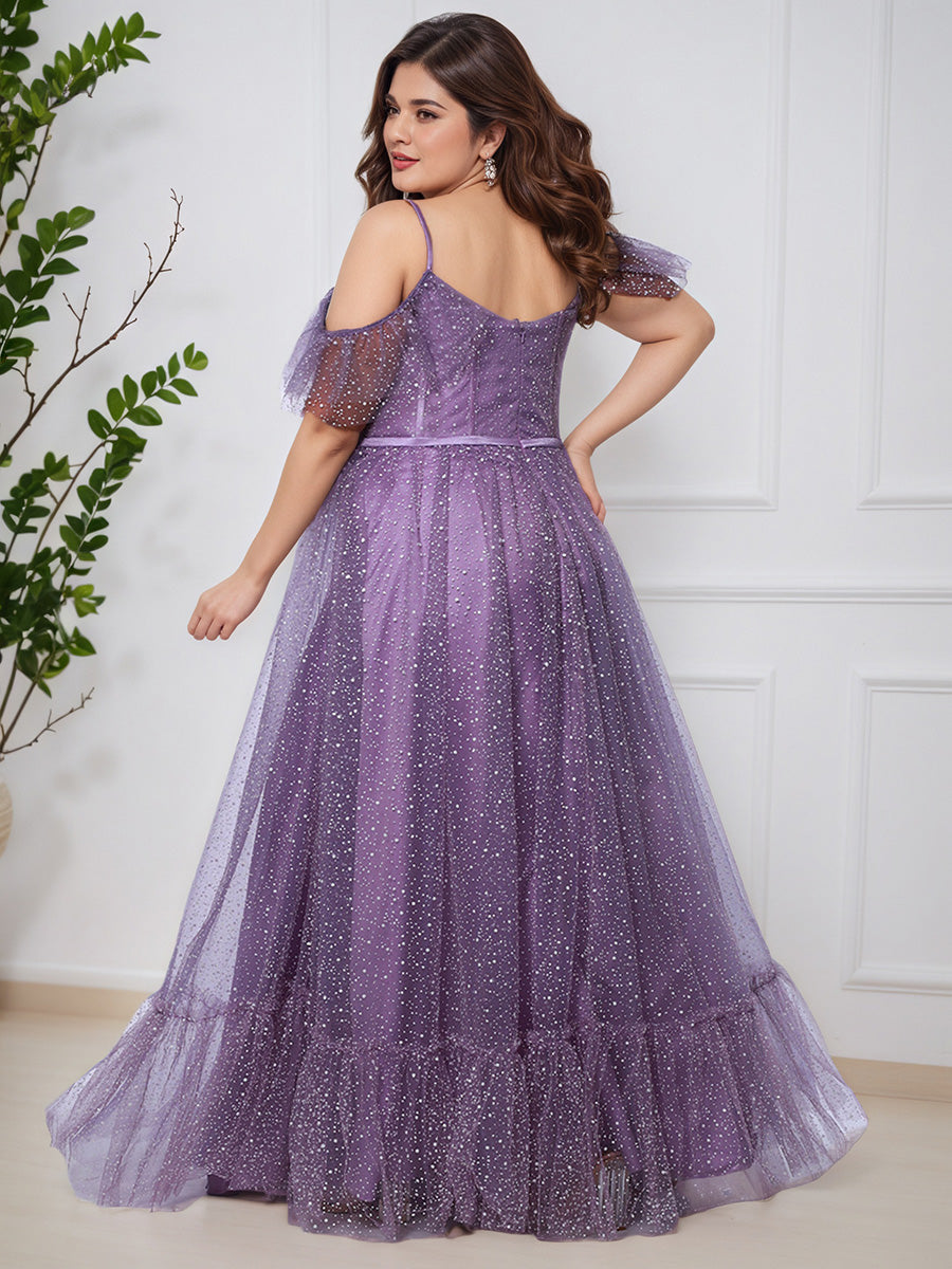 Pretty Tahiti Spaghetti Straps Floor Length Long Plus Size Prom Dress