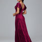 Short Sleeves Plus Size Velvet Bridesmaid Dress With Slit