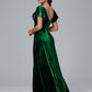 Short Sleeves Plus Size Velvet Bridesmaid Dress With Slit