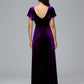 Short Sleeves Velvet Bridesmaid Dress With Slit