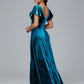 Short Sleeves Plus Size Velvet Bridesmaid Dress With Slit