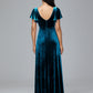 Short Sleeves Plus Size Velvet Bridesmaid Dress With Slit