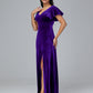 Short Sleeves Velvet Bridesmaid Dress With Slit