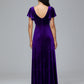 Short Sleeves Plus Size Velvet Bridesmaid Dress With Slit