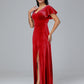 Short Sleeves Plus Size Velvet Bridesmaid Dress With Slit