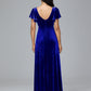 Short Sleeves Plus Size Velvet Bridesmaid Dress With Slit