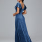 Short Sleeves Plus Size Velvet Bridesmaid Dress With Slit