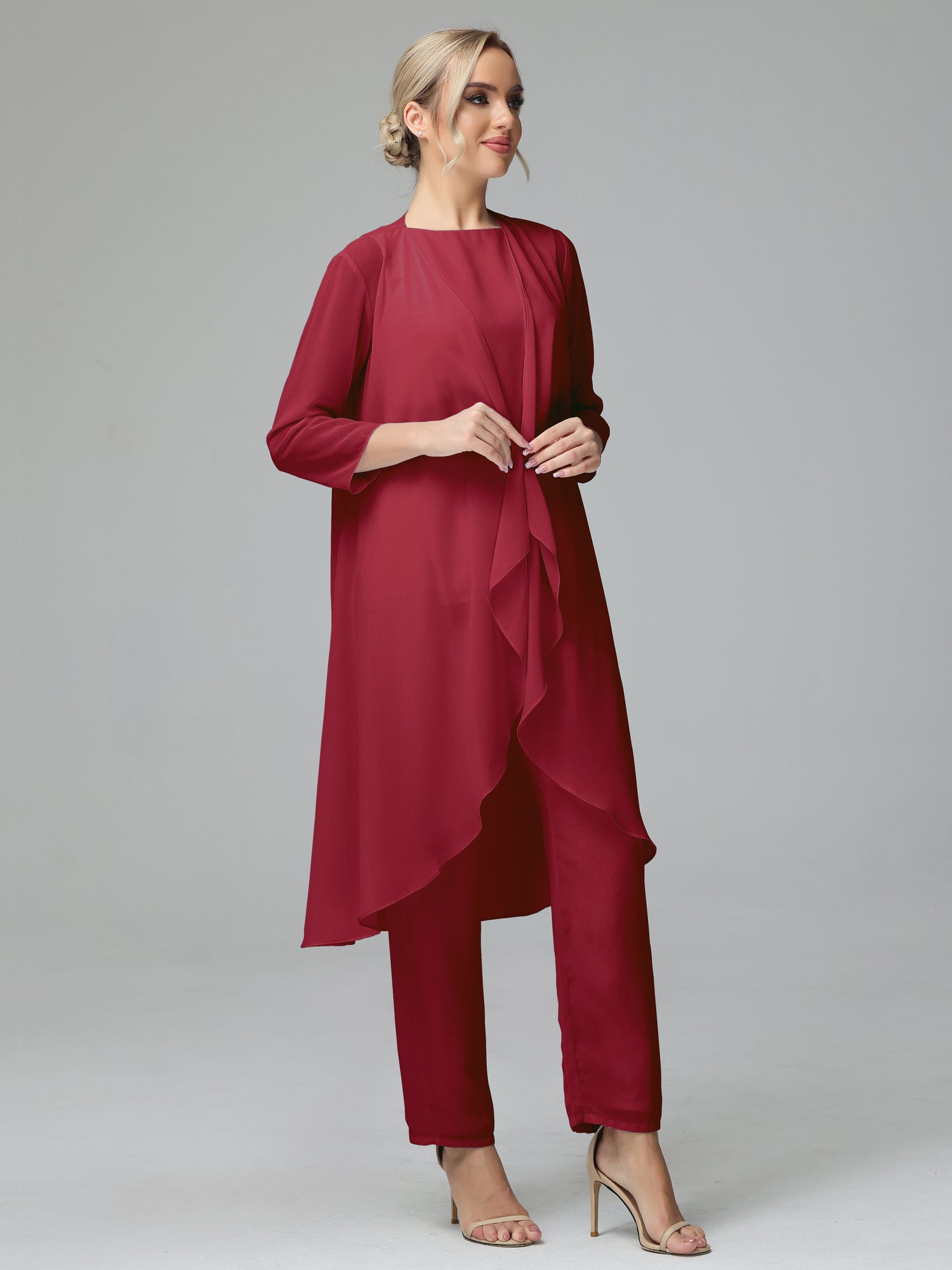 Simple 3-Piece Chiffon Mother of the Bride Pant Suits Formal Wedding G